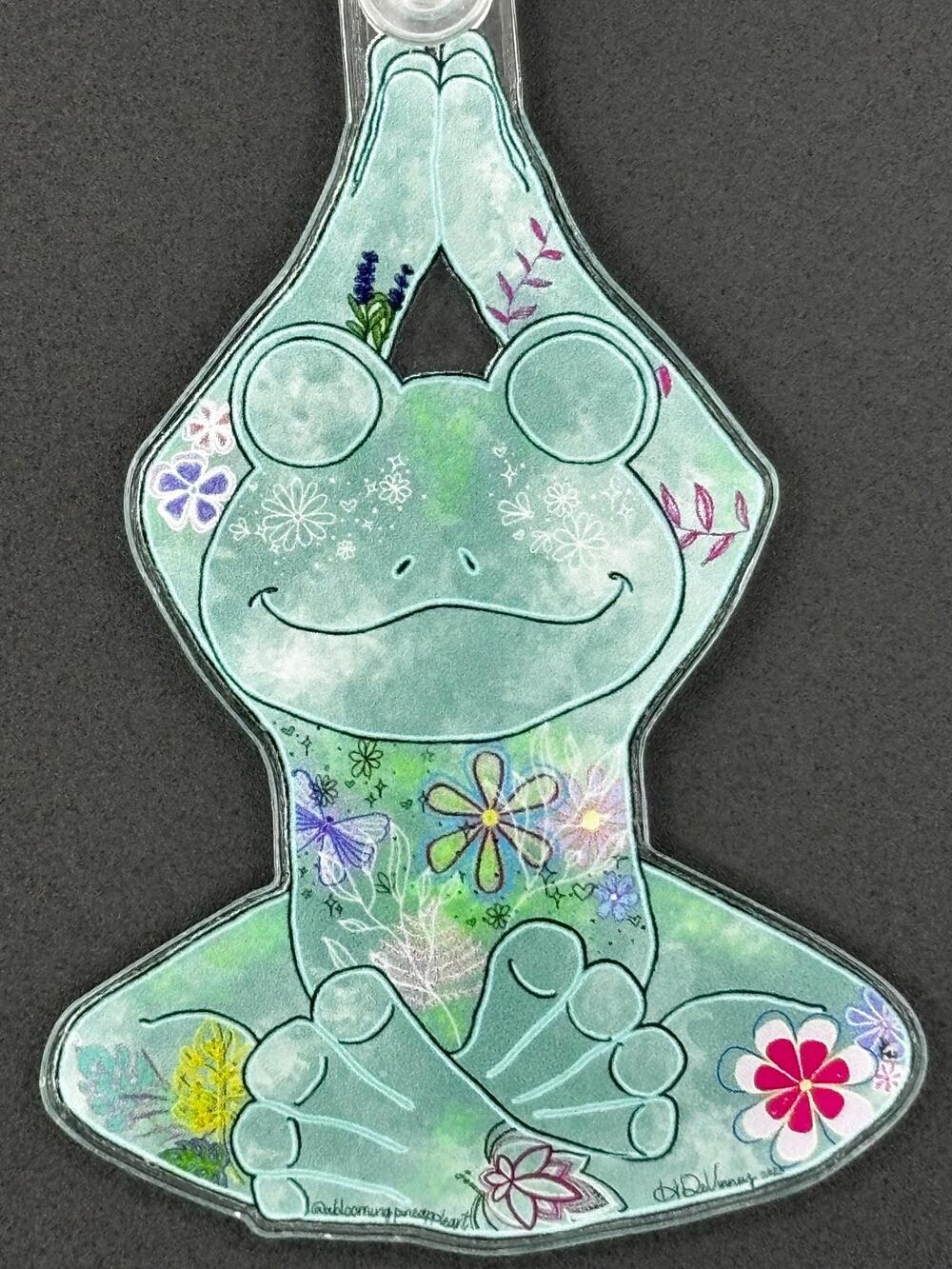 Acrylic Frog Keychain: Meditating Yoga Frog Art